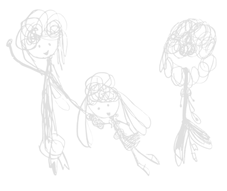 Disegno infantile di una famiglia mamma e papa e bambino che si tengono per la mano