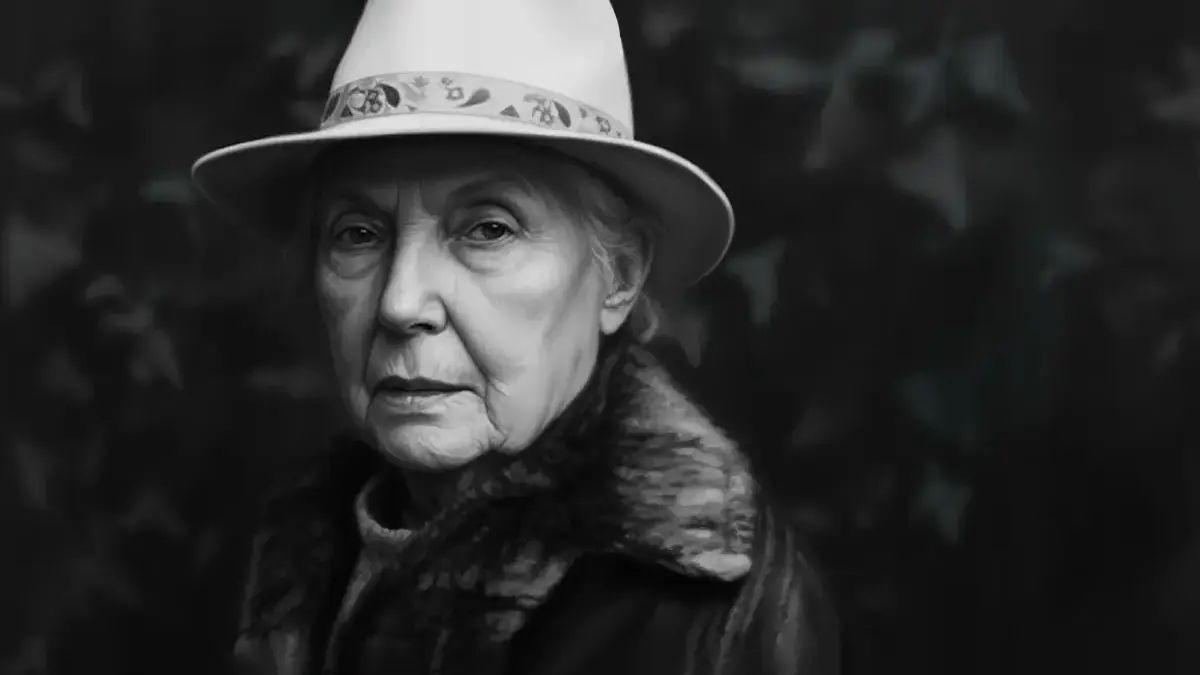 Ritratto generato con l'intelligenza artificale della scrittrice Lalla Romano in bianco e nero