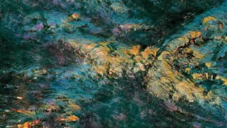 Paesaggio astratto con toni di verde in stile impressionista
